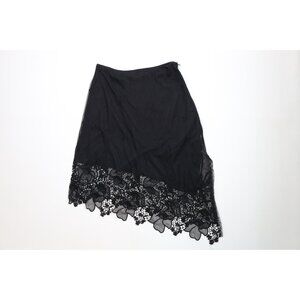 Vtg 90s Cache Womens Large Lace Knit Flower Floral Asymmetrical Skirt Black USA